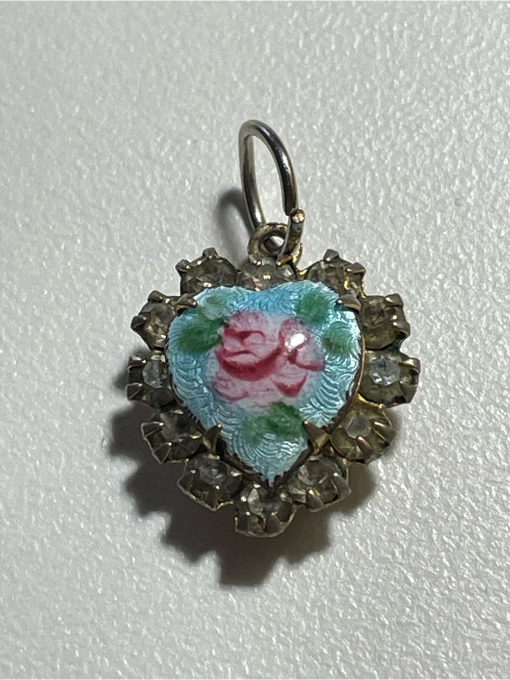 Vintage Guilloche Heart Rhinestone Small Pendant #9924